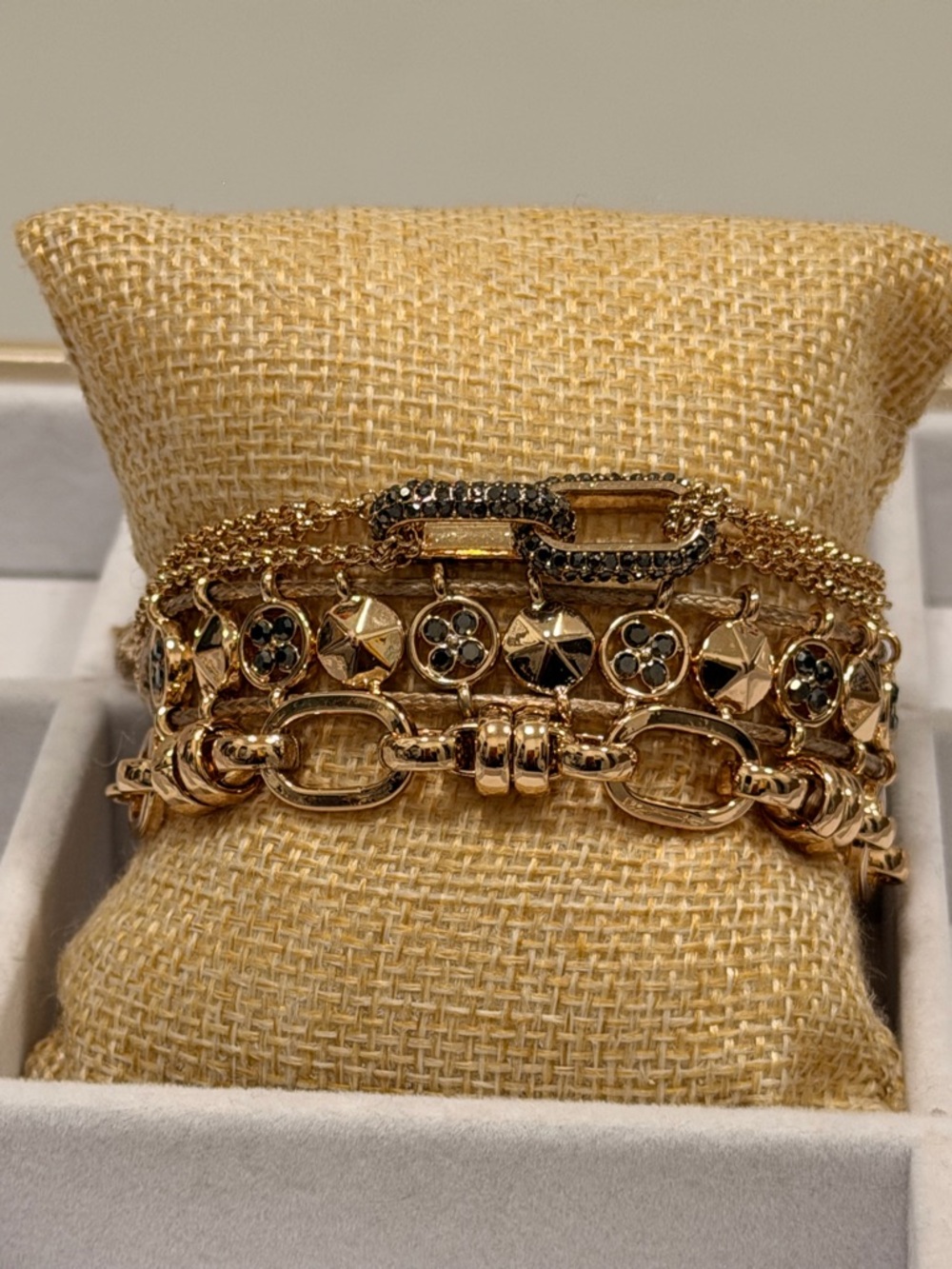 Bomb Party NWOT! Gold-Tone Women's Bracelet Set with Black Crystal Details - Picture 5 of 8